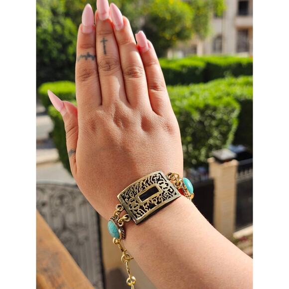 Handmade Turquoise & Arabic Engraving Bracelet - Picture 6 of 7